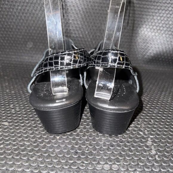 SAS Open Toe Suntimer Black Patent Leather Croc Print Tripad Sandals Size 8.5 - Picture 3 of 9